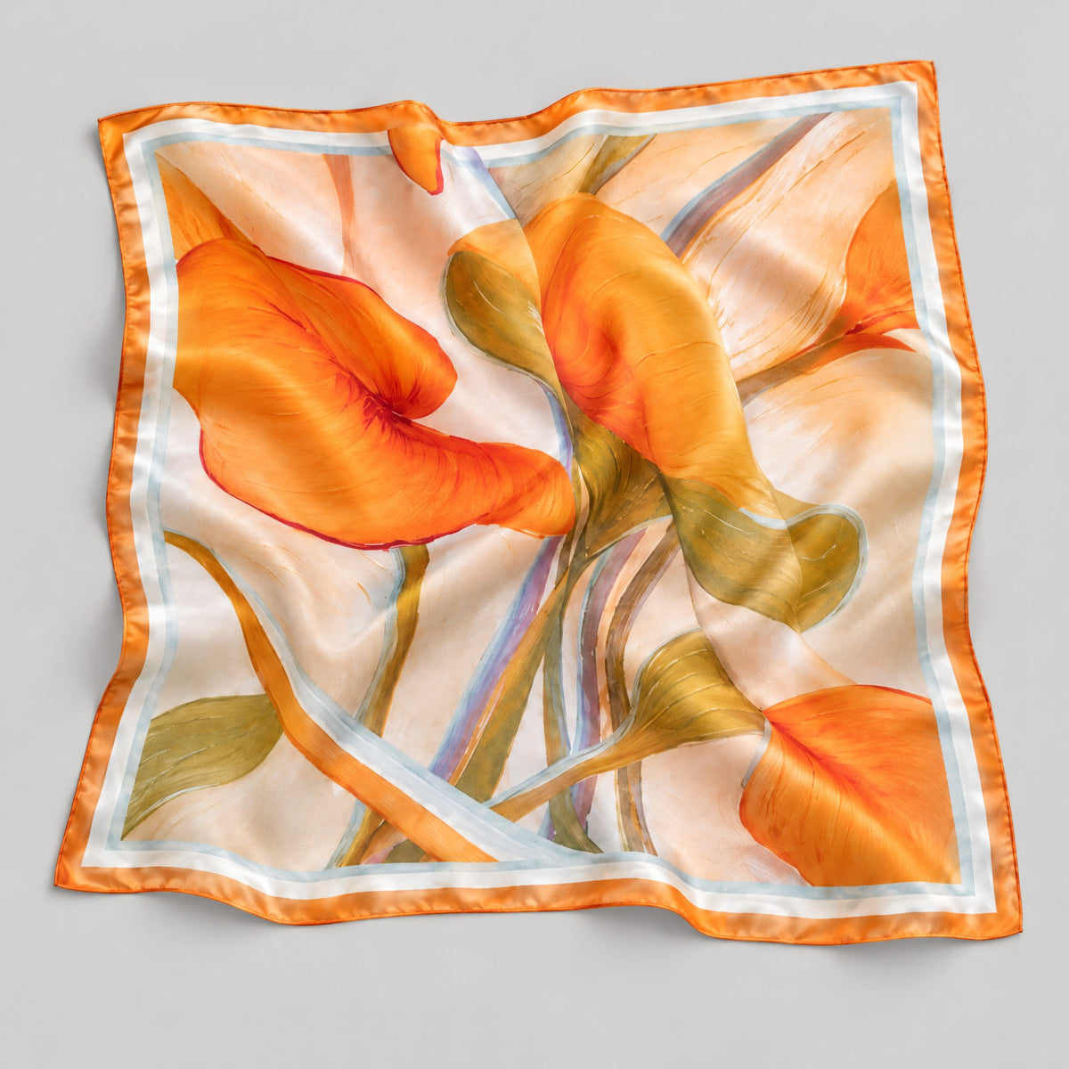 Orange Leaves Mulberry Silk Square Scarf – 21 x 21 in