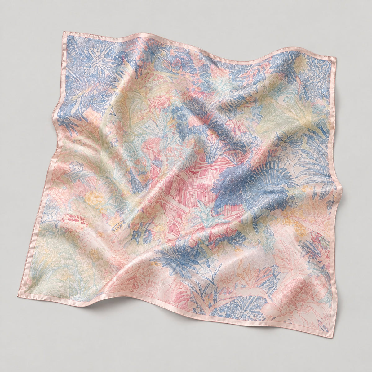 Peach Blossom Tropics Mulberry Silk Square Scarf – 34 x 34 in