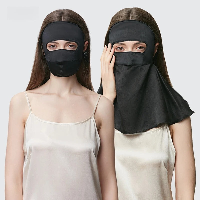 Full-Face 100% Mulberry Silk Sun Protection Mask – UV-Blocking with Neck Coverage