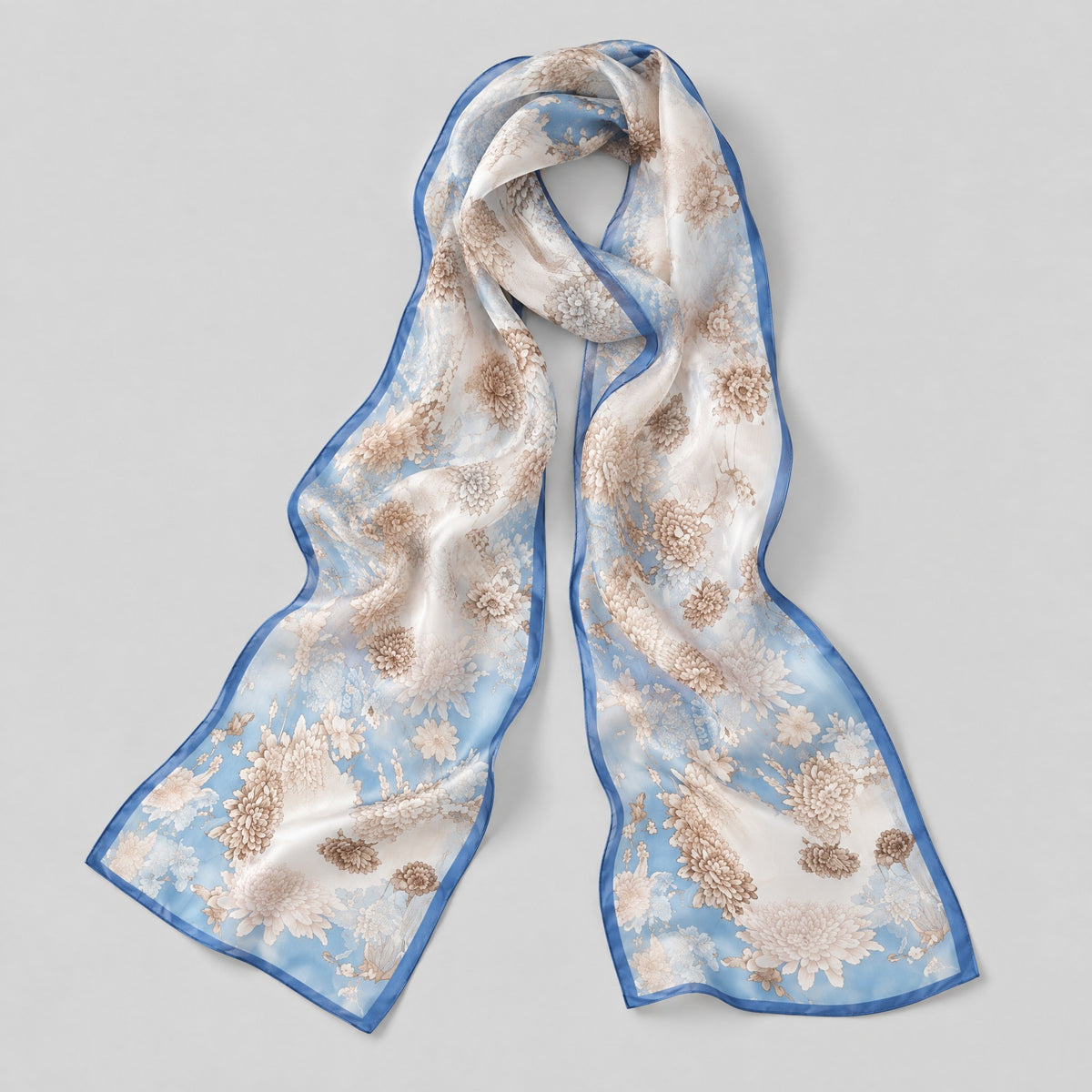 Blue Mulberry Silk Long Scarf – 16.5 x 63 in
