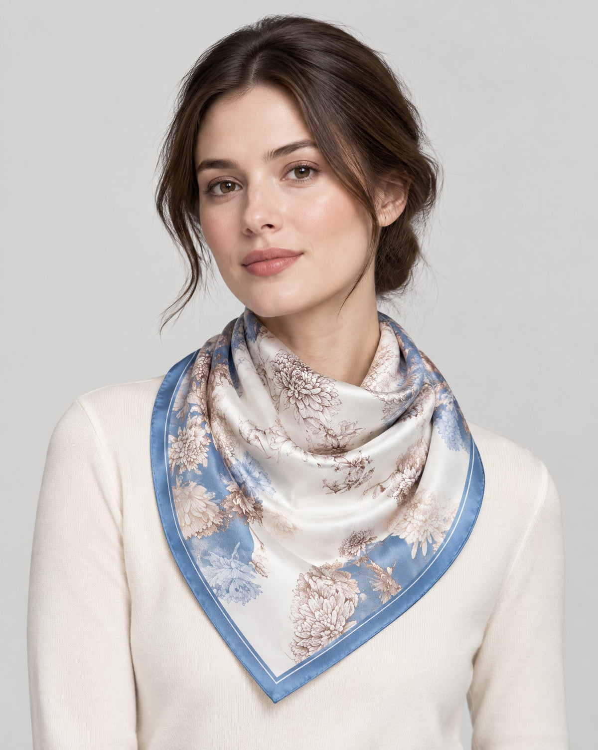 Elegant Peony Mulberry Silk Square Scarf – 21 x 21 in