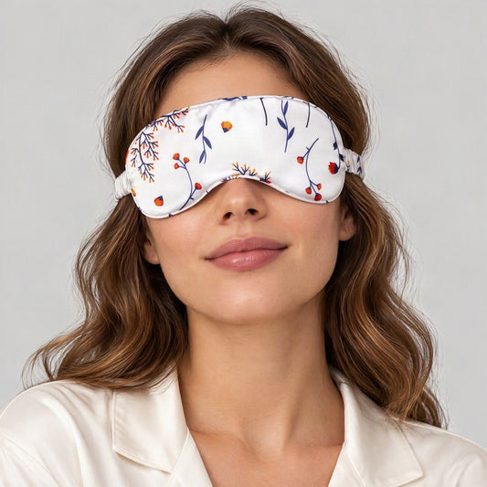 Autumn White Printed Mulberry Silk Sleep Eye Mask