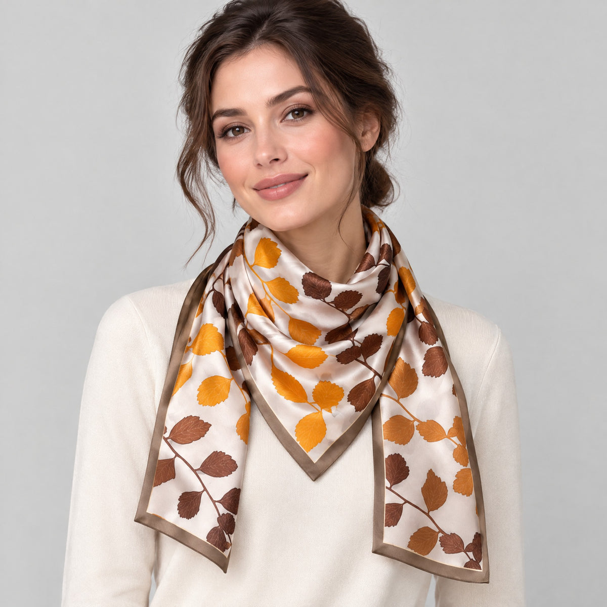 Gold Brown Wash Slim Mulberry Silk Scarf – 6 x 59 in