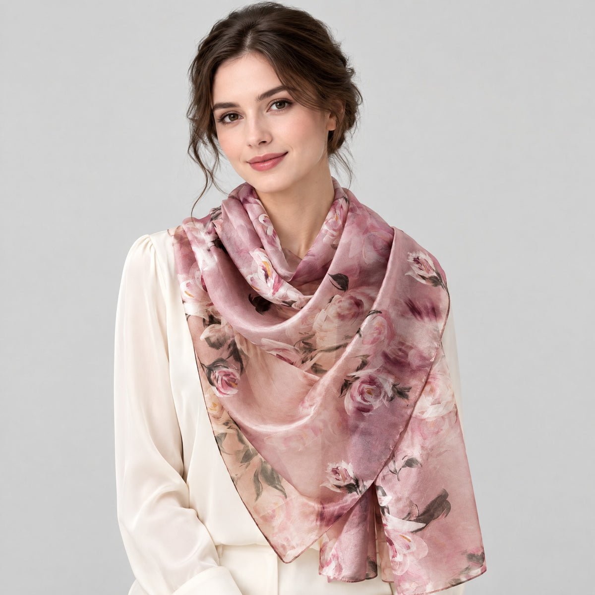 Pink Rose Mulberry Silk Oversized Scarf – 69 x 43 in