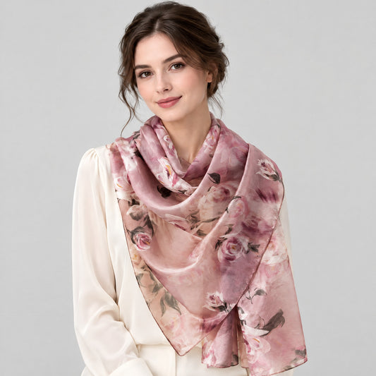 Pink Rose Mulberry Silk Oversized Scarf – 69 x 43 in