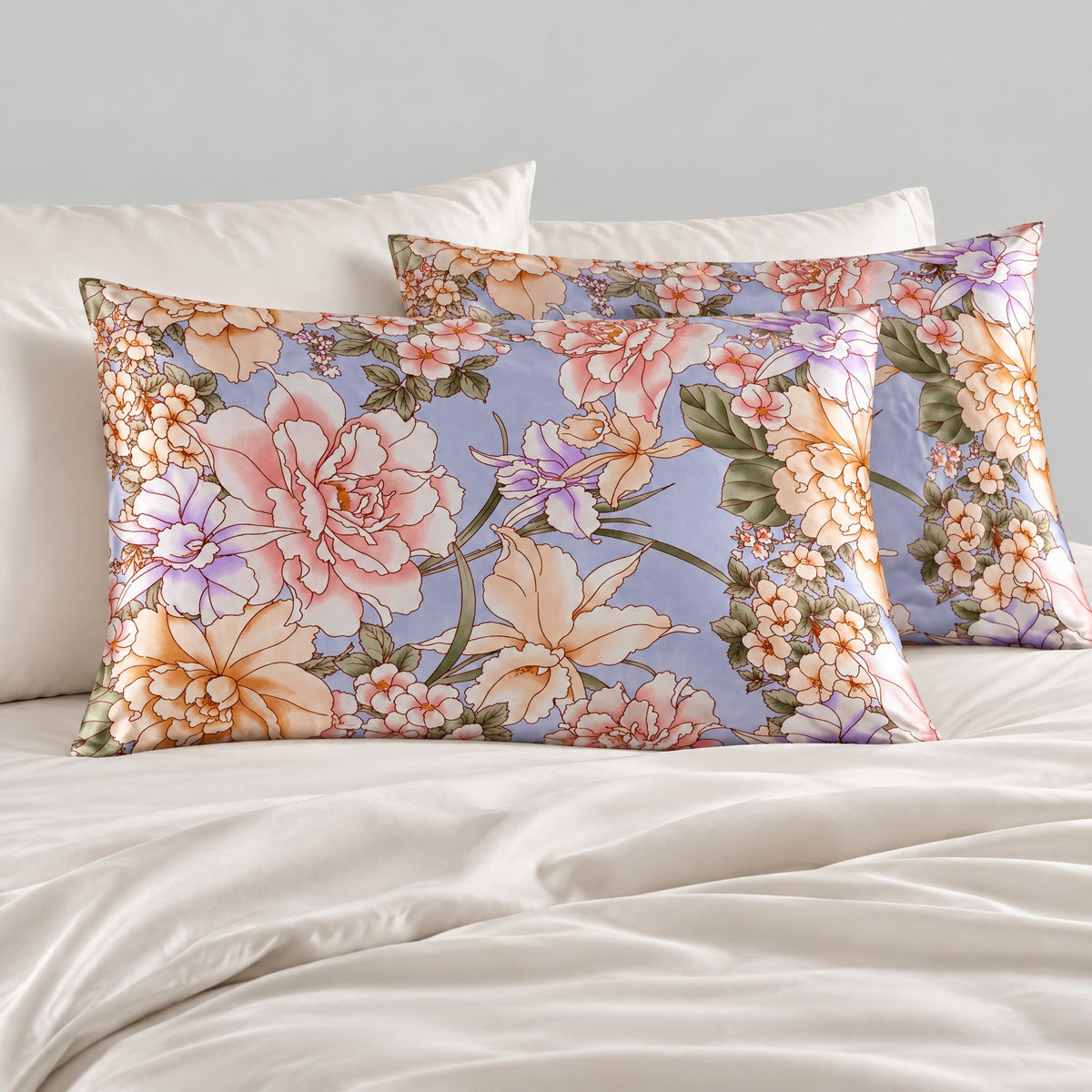 Peach Peony Printed Mulberry Silk Pillowcase – 20 x 30 in