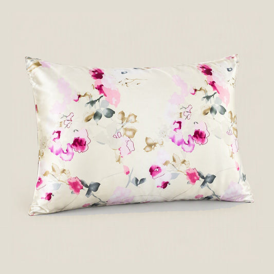 Rose Mist printed mulberry silk pillowcase