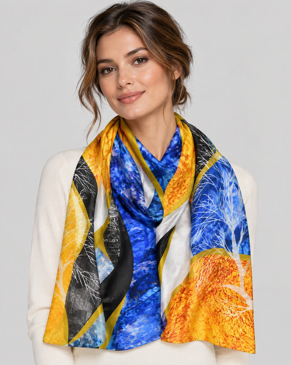 Coral Yellow Jacquard Mulberry Silk Scarf – 43 x 75 in