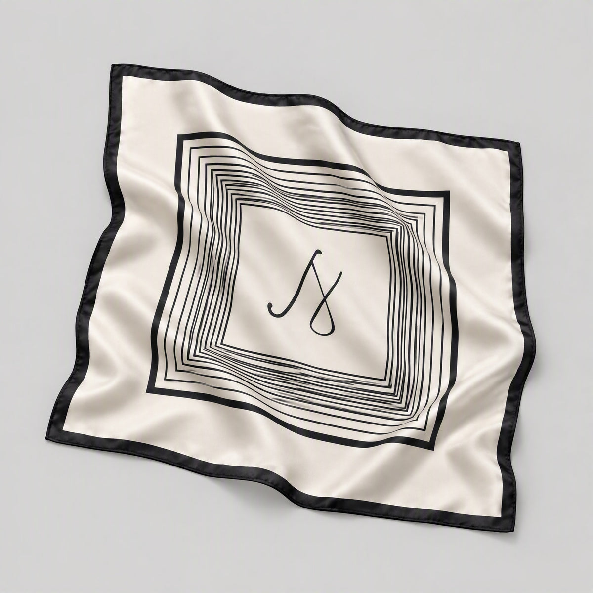 Classic Black White Geometric Mulberry Silk Square Scarf – 21 x 21 in