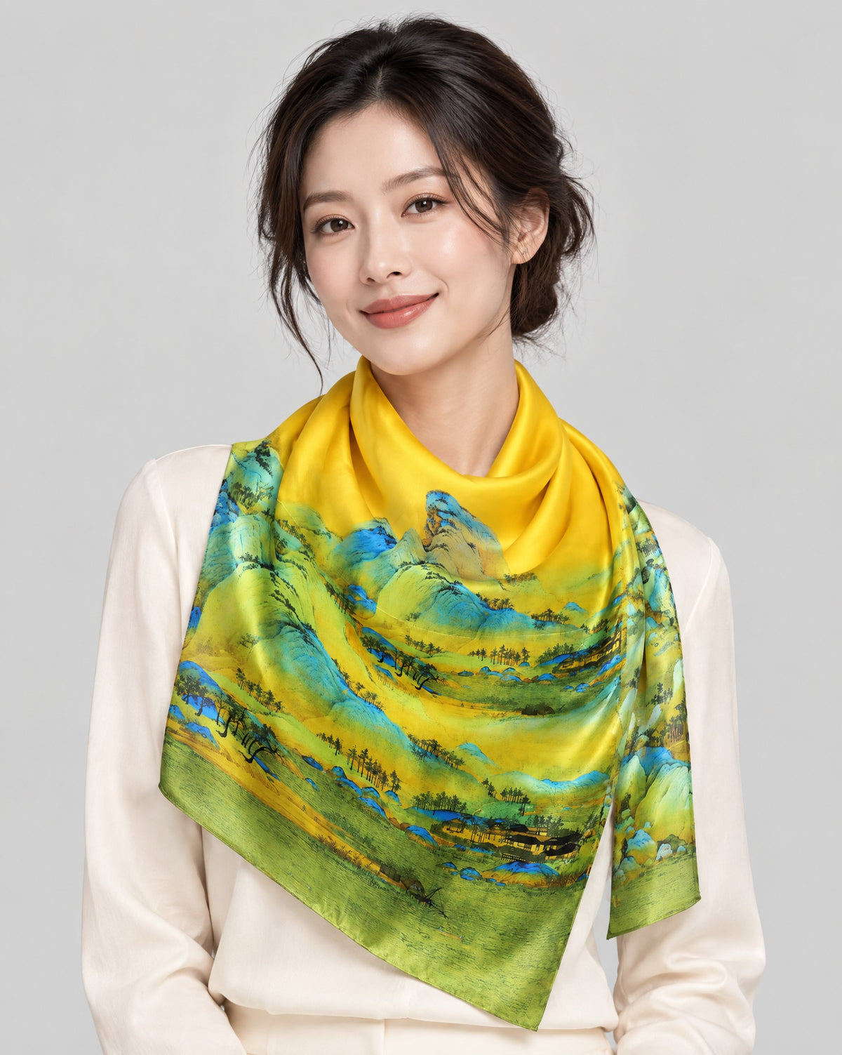 Layered Green Hills Mulberry Silk Long Scarf – 22 x 68 in