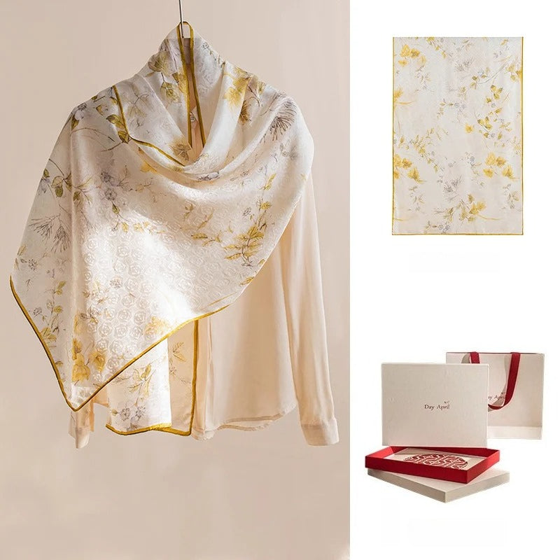 Square & Long 100% Mulberry Silk Scarf – Floral Print Lightweight Shawl, 34 x 34 in