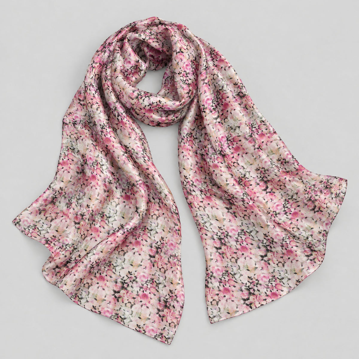 Pink Purple Small Floral Mulberry Silk Scarf – 69 x 43 in