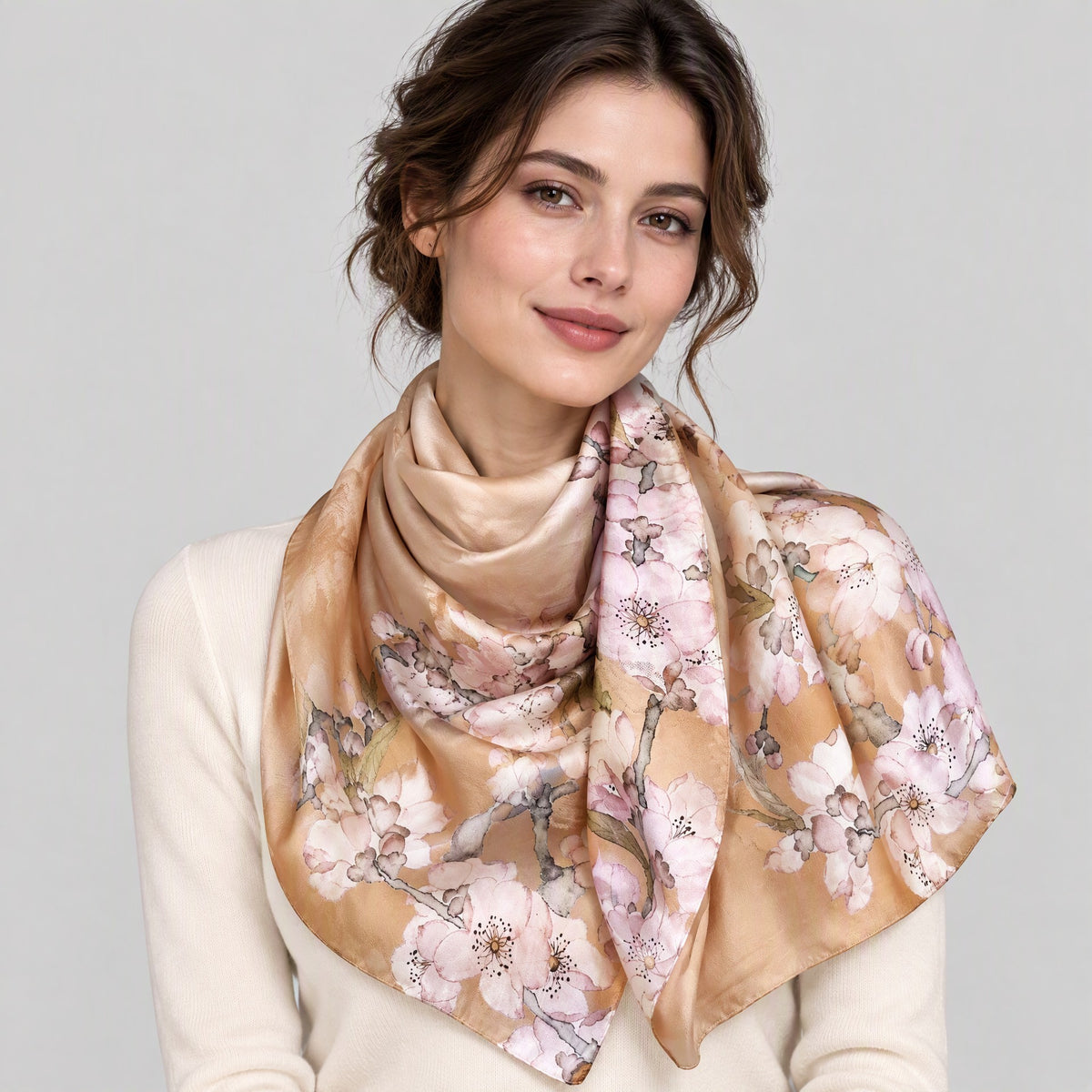 Peach Stream Jacquard Mulberry Silk Scarf – 21 x 67 in