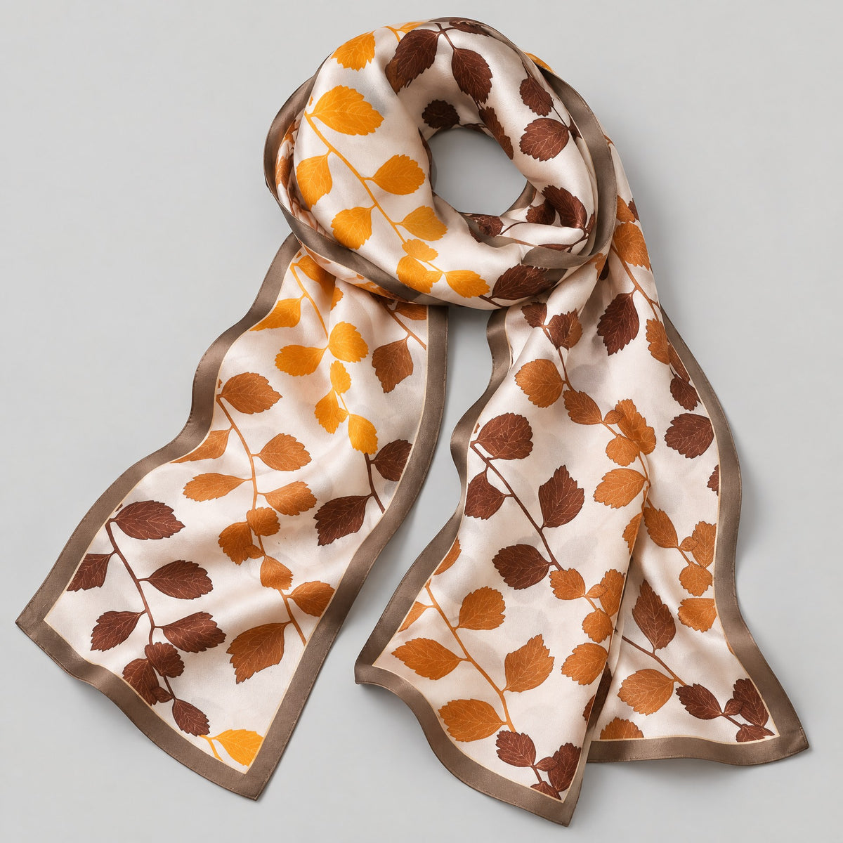 Gold Brown Wash Slim Mulberry Silk Scarf – 6 x 59 in