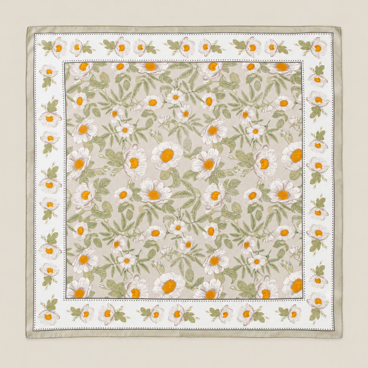 Border Daisy mulberry silk square scarf, 26 x 26 in