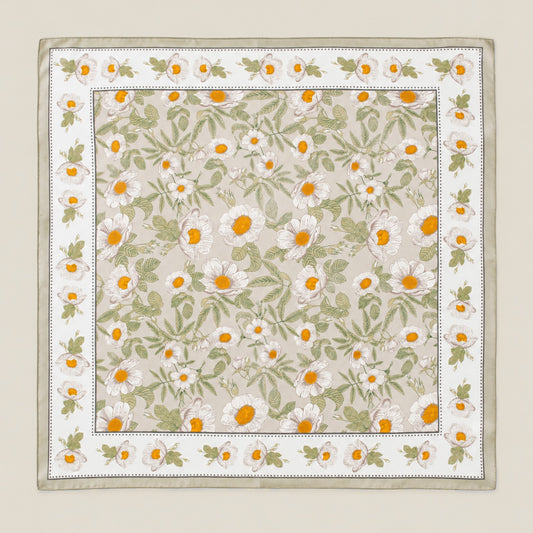 Border Daisy mulberry silk square scarf, 26 x 26 in