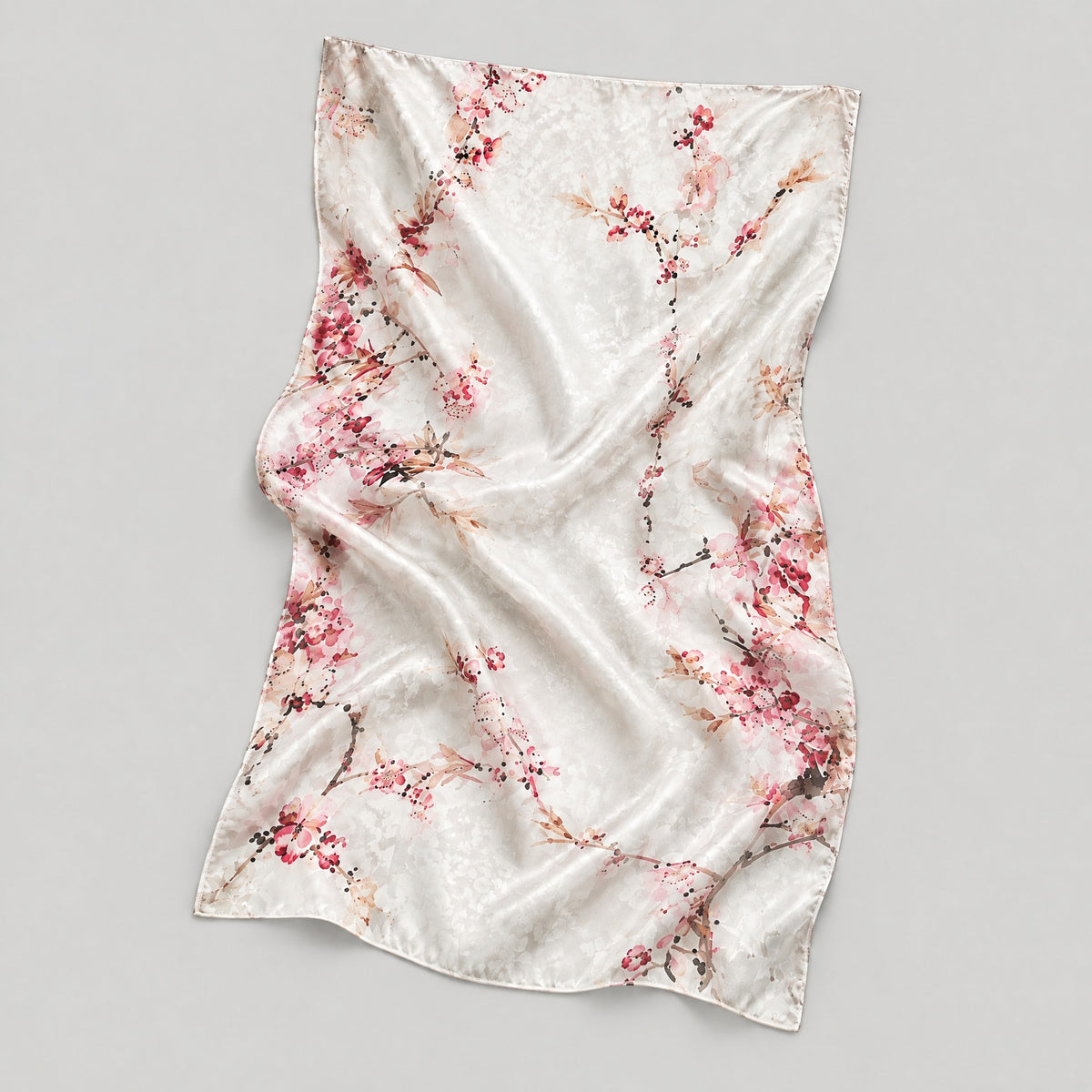 Plum Blossom Jacquard Mulberry Silk Scarf – 43 x 75 in