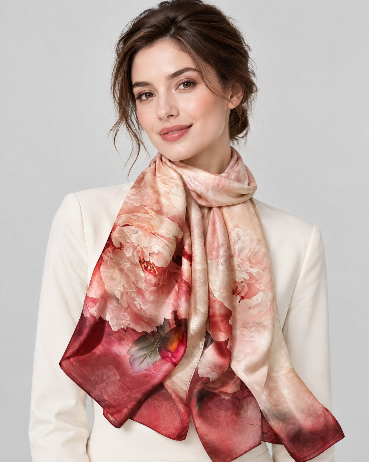 Peony Bloom Jacquard Mulberry Silk Scarf – 21 x 67 in