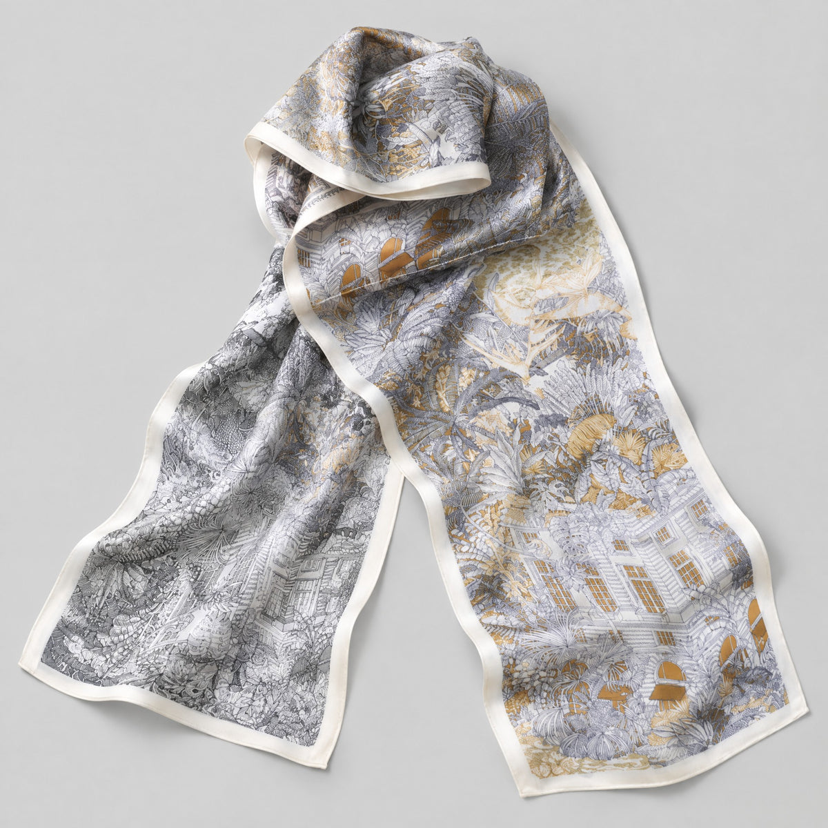Misty Castle Slim Mulberry Silk Scarf – 6 x 59 in