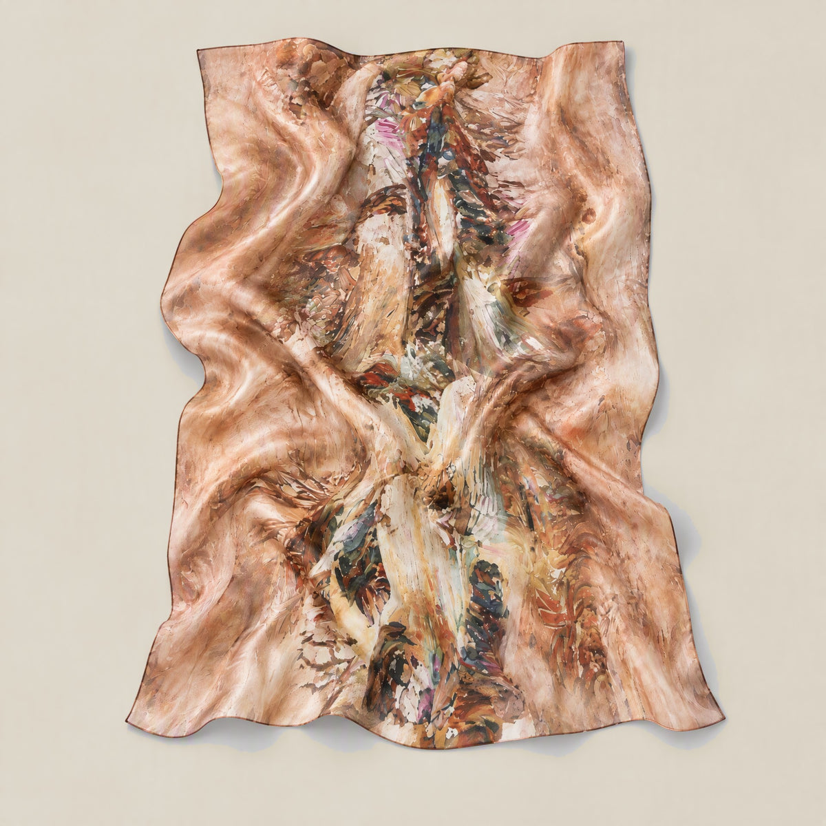 Rising Wind jacquard mulberry silk scarf detail showing silk texture and print