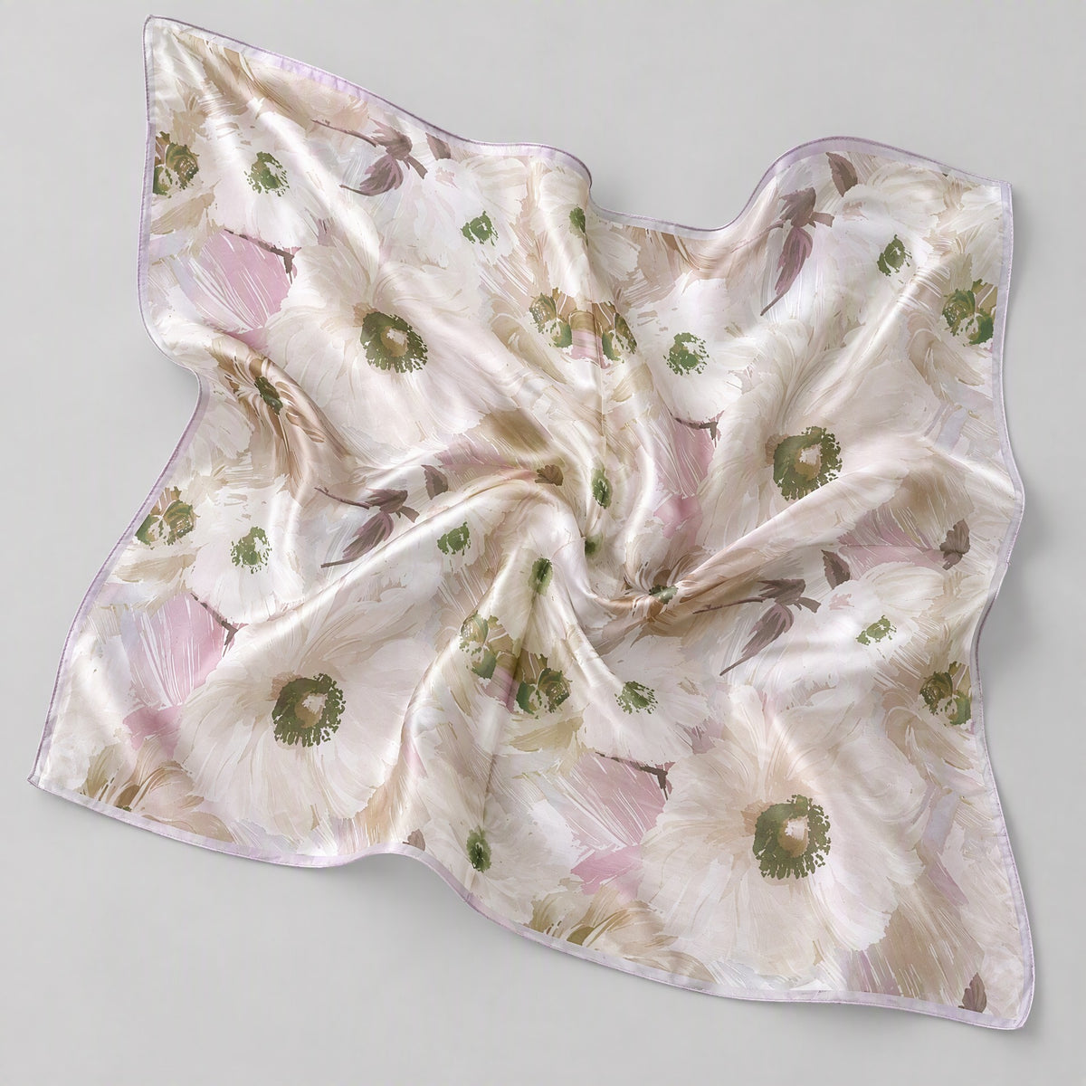 Soft Floral Shadow Mulberry Silk Square Scarf – 27 in
