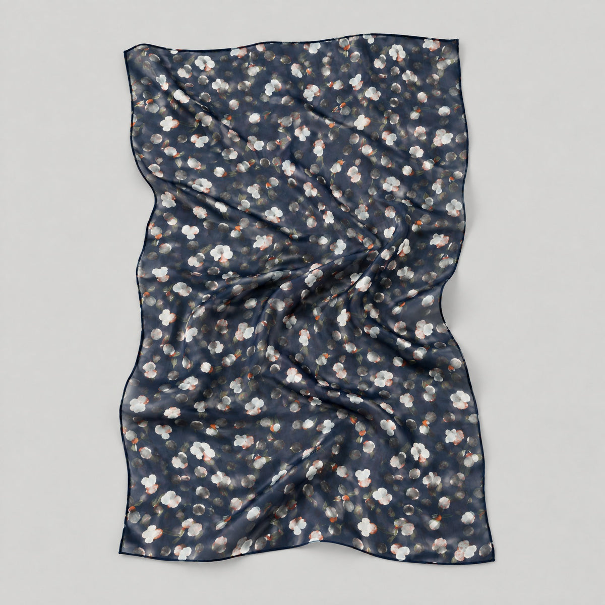 Navy Small Floral Mulberry Silk Scarf – 69 x 43 in