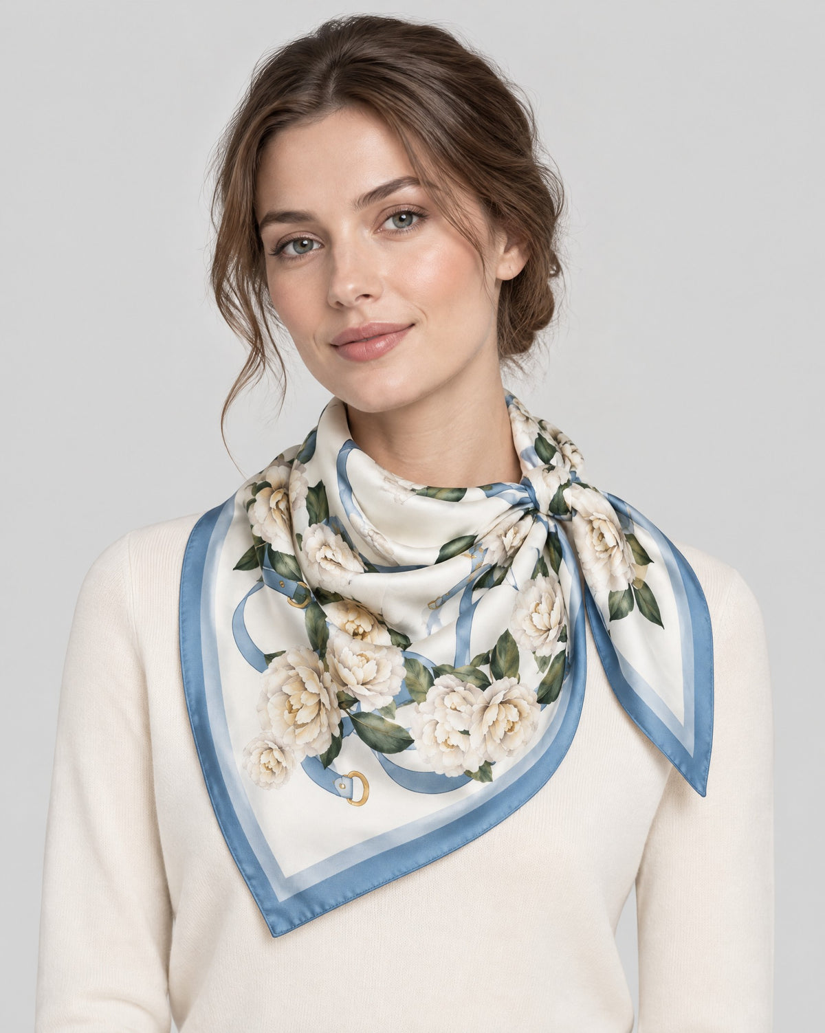 Blue Lily Floral Mulberry Silk Square Scarf – 21 x 21 in
