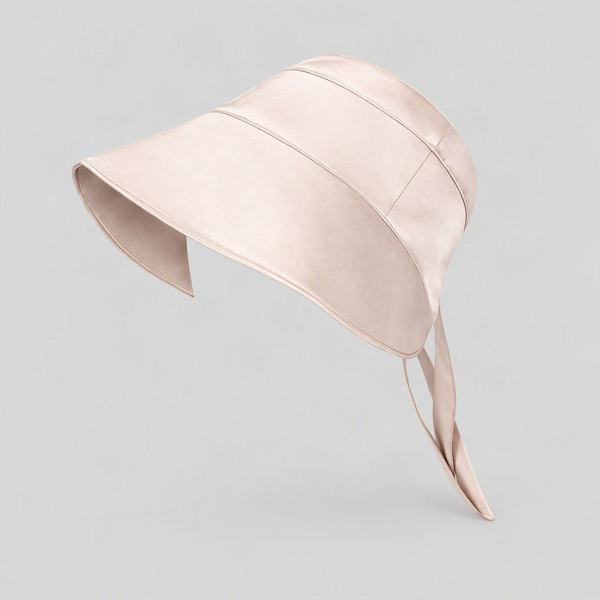 Blush pink mulberry silk wide-brim sun hat with back ties