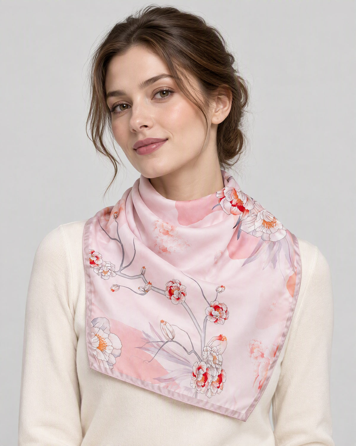 Camellia Mulberry Silk Square Scarf – 21 x 21 in