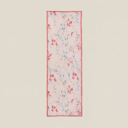 Pink Branch mulberry silk long scarf