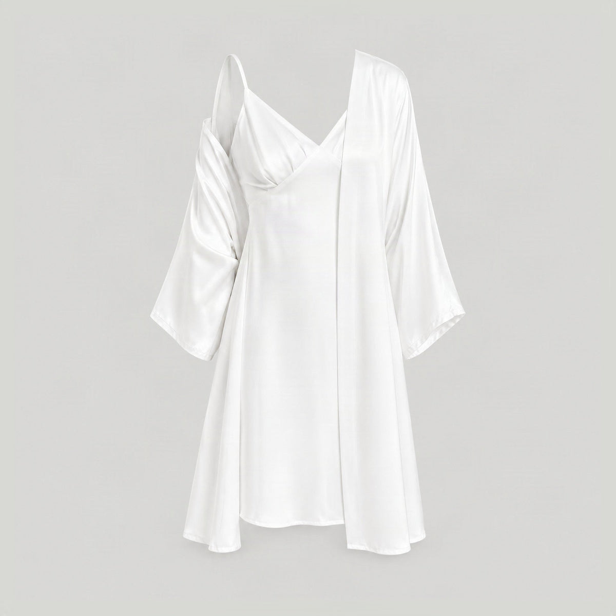 White 19 Momme Classic 100% Mulberry Silk Robe & Camisole Set – Women's Sleepwear Loungewear