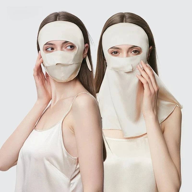 Double-Layer 100% Mulberry Silk Sun Protection Face Mask & Hood – Full Coverage