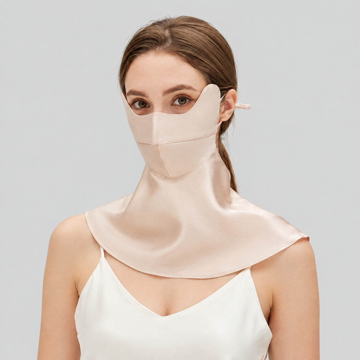 Double-Layer Mulberry Silk Half-Face Sun Mask with Neck Guard