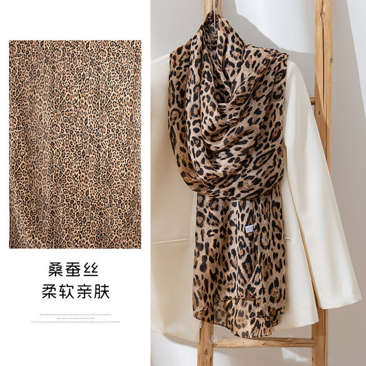 Mulberry Silk Long Scarf with Printed Patterns – Lightweight, Breathable Vintage Shawl for Spring, 69 x 43 in