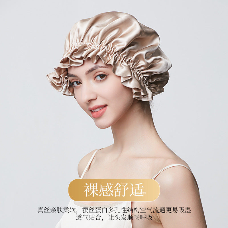 100% Mulberry Silk Sleep Cap – 19 Momme Thick Double-Layer Hair Care Bonnet for Frizz-Free Hair