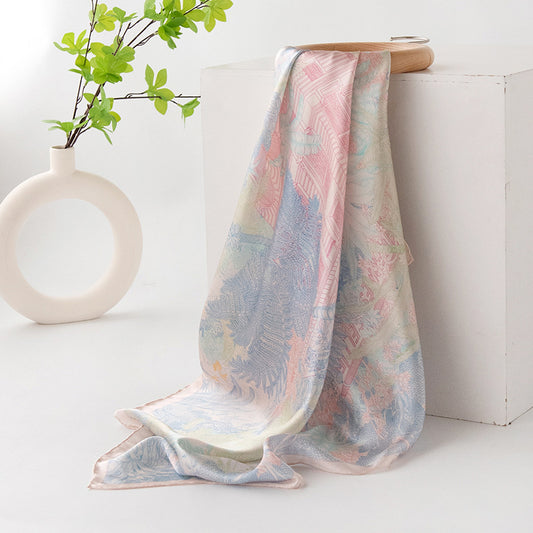 Floral Print Mulberry Silk Square Scarf – 96% Pure Silk Versatile Wrap for Spring