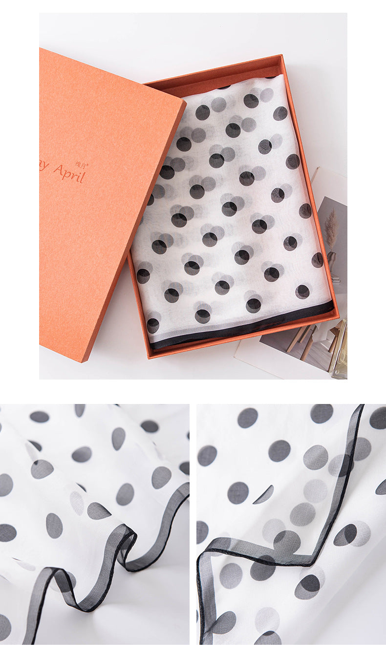 Mulberry Silk Long Scarf – 96%+ Pure Silk Polka Dot & Floral Print Lightweight Shawl for Spring and Summer