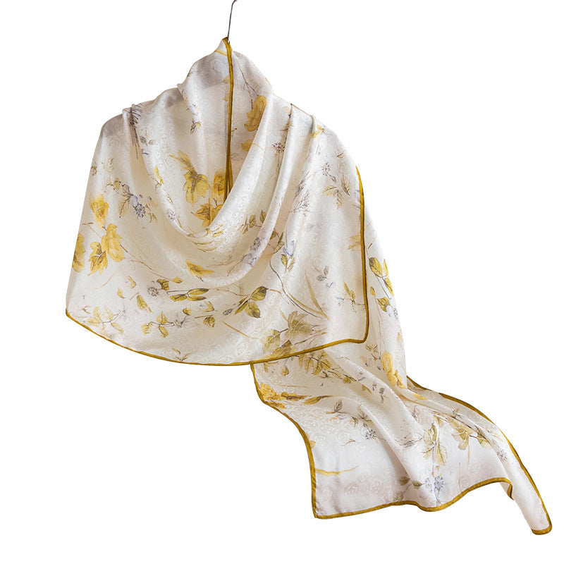 Mulberry Silk Long Scarf – Lightweight Floral Print Shawl for Spring & Summer, Original Design, 55 x 170 cm
