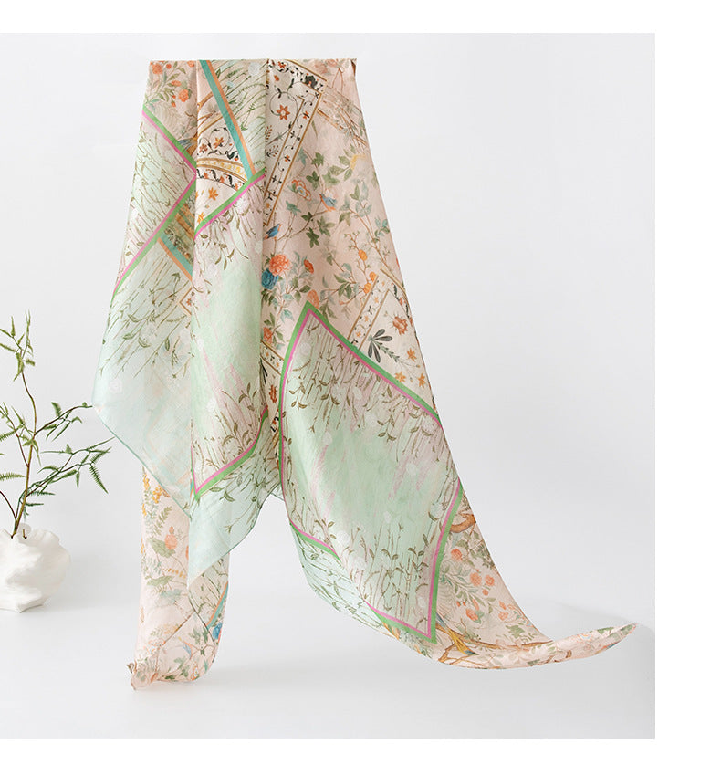 Mulberry Silk Long Scarf for Women – Lightweight Floral Print Shawl Wrap for Spring, 69 x 43 in