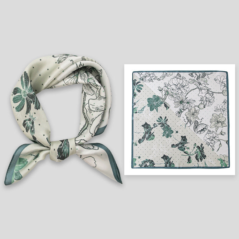 Mulberry Silk Square Scarf 53 cm Floral Print Bandana – Lightweight Neckerchief for Spring