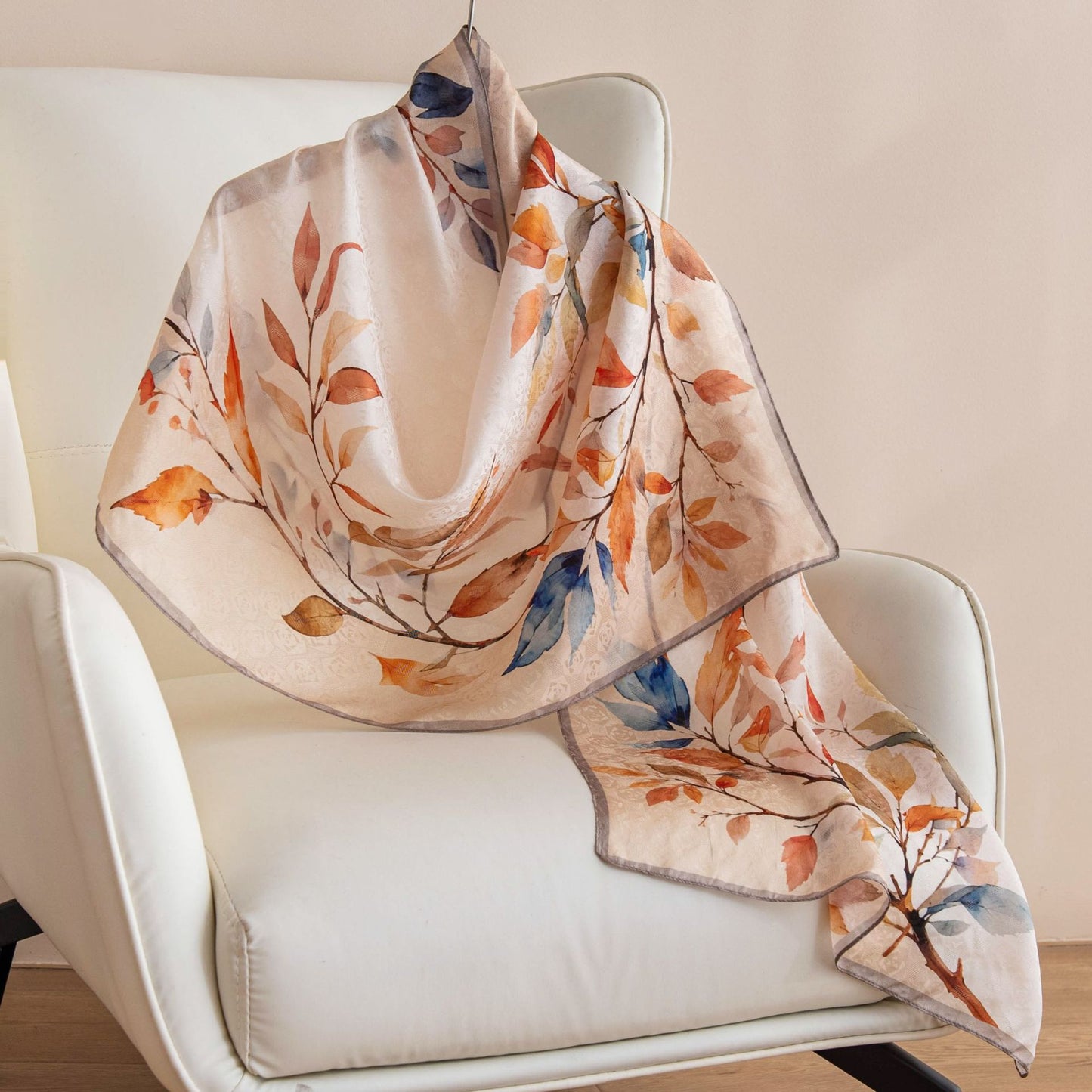 Mulberry Silk Long Scarf – Lightweight Floral Print Shawl for Spring & Summer, Original Design, 55 x 170 cm