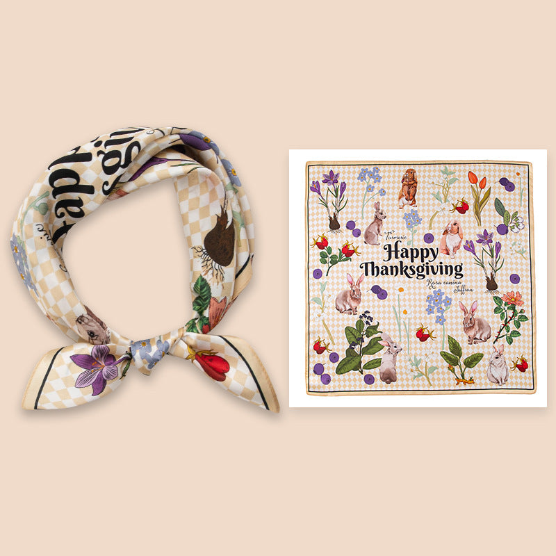 Mulberry Silk Square Scarf 53 cm Floral Print Bandana – Lightweight Neckerchief for Spring