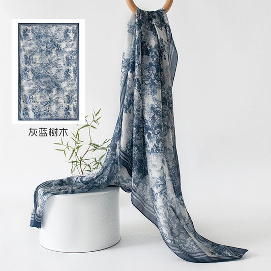 Mulberry Silk Long Scarf with Bohemian Floral Print – Lightweight Spring Shawl for Women