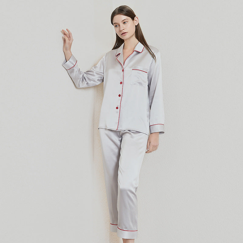 Water grey silk pajama set with classic notch collar detail