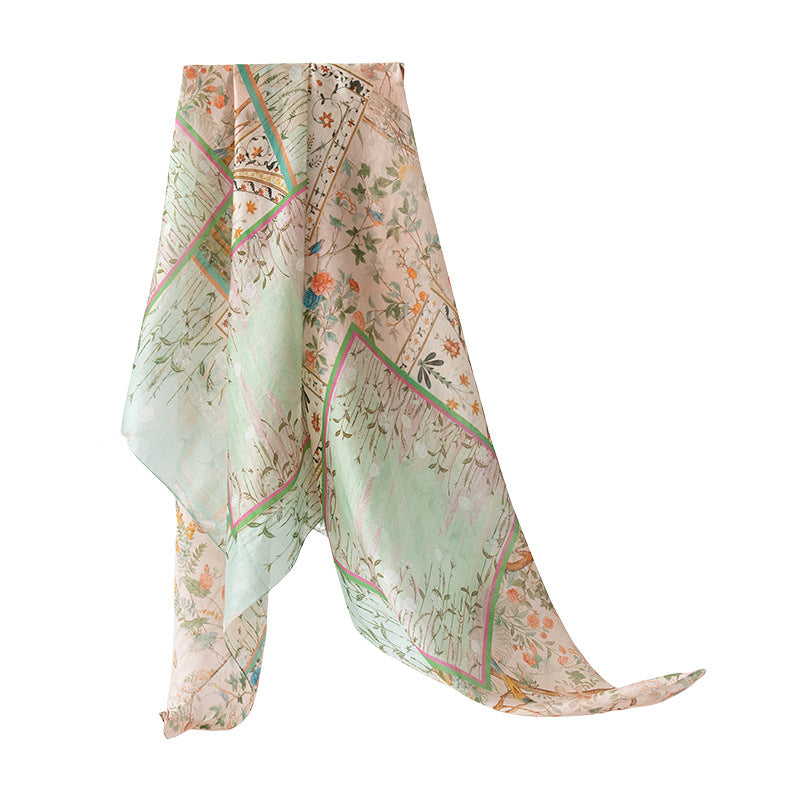 Mulberry Silk Long Scarf for Women – Lightweight Floral Print Shawl Wrap for Spring, 69 x 43 in