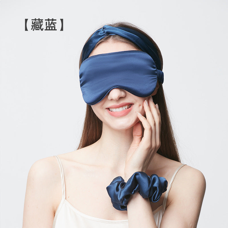 Navy Blue 19 Momme Eye Mask (approx. 8.7 x 3.9 in) Variant