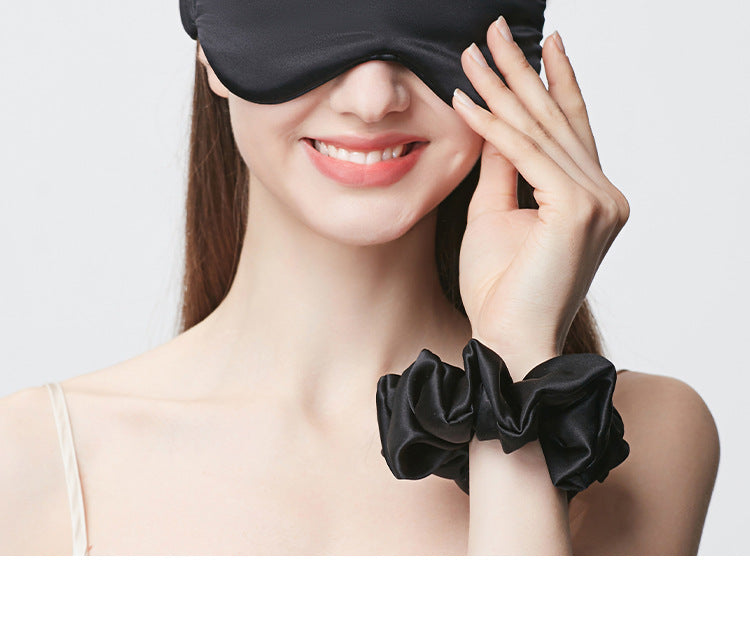 100% Mulberry Silk Sleep Eye Mask – 22 Momme Thickened, Light-Blocking, Zero Pressure, with Matching Silk Scrunchie and Headband