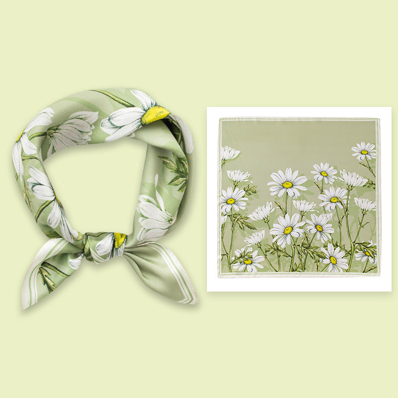 Mulberry Silk Square Scarf 53 cm Floral Print Bandana – Lightweight Neckerchief for Spring