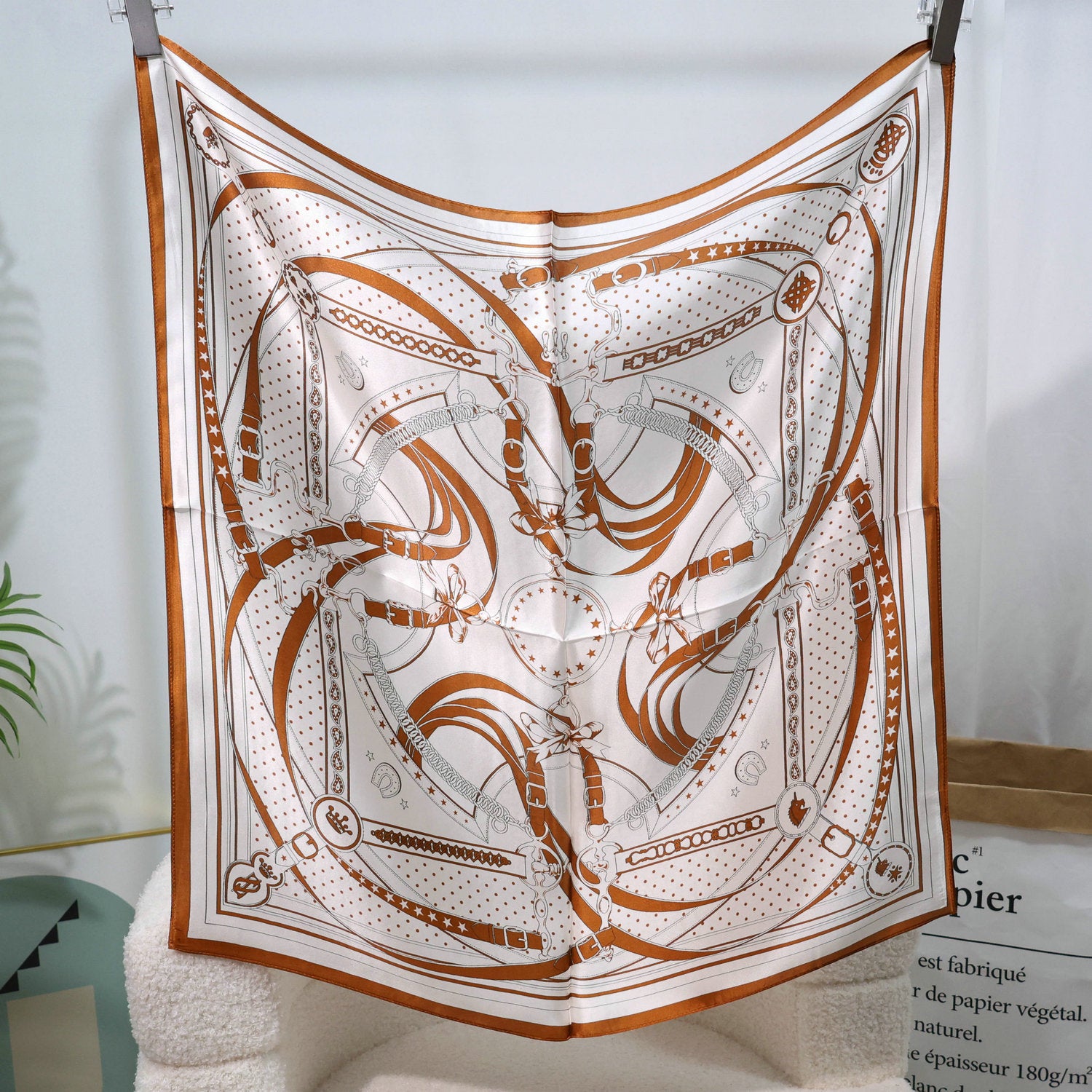 Mulberry Silk Square Scarf – 100% Pure Silk Bandana with Vintage French Print, Spring Accessory for Women