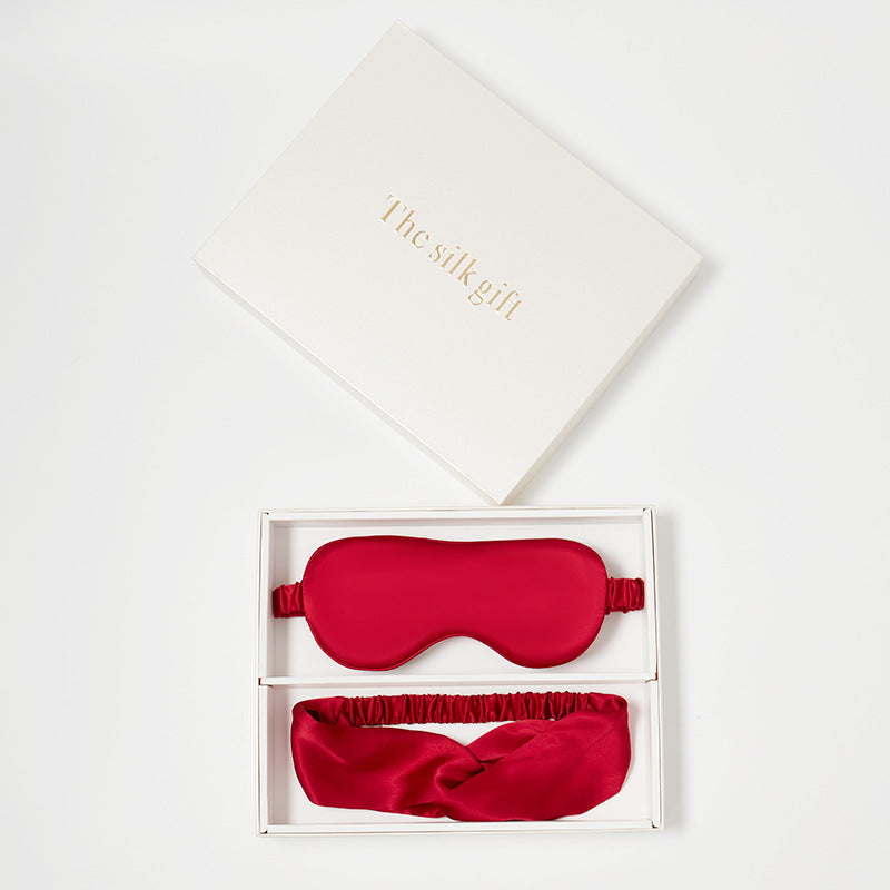 Wine Red Sleep Mask and Headband Set (19 Momme Double-Sided Silk) Variant